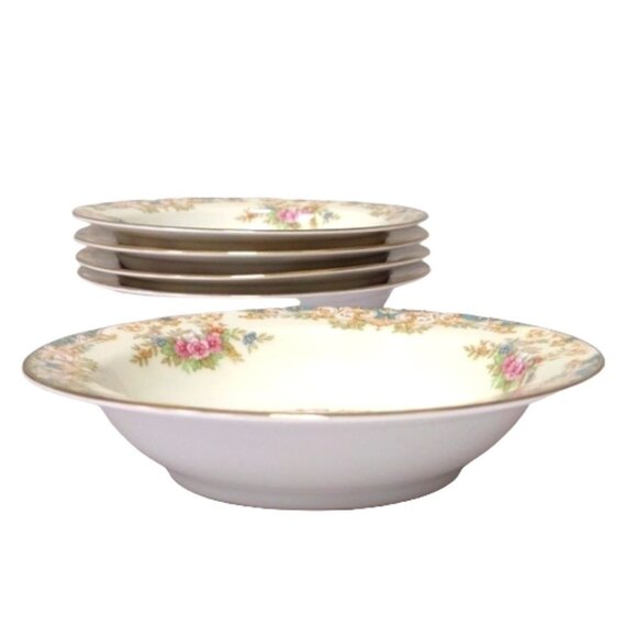 Noritake Japan Camelot 6000 Pattern Rim Fruit/Dessert Bowls Gold Trim Set of 4 - Picture 5 of 9